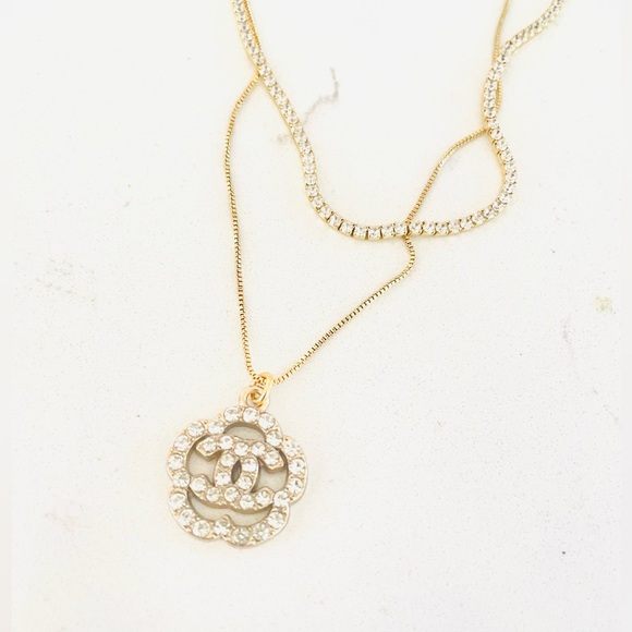 Upcycled Jewelry - Luxury Rhinestone Floral Logo Repurposed Zipper Pull Adjustable Necklace